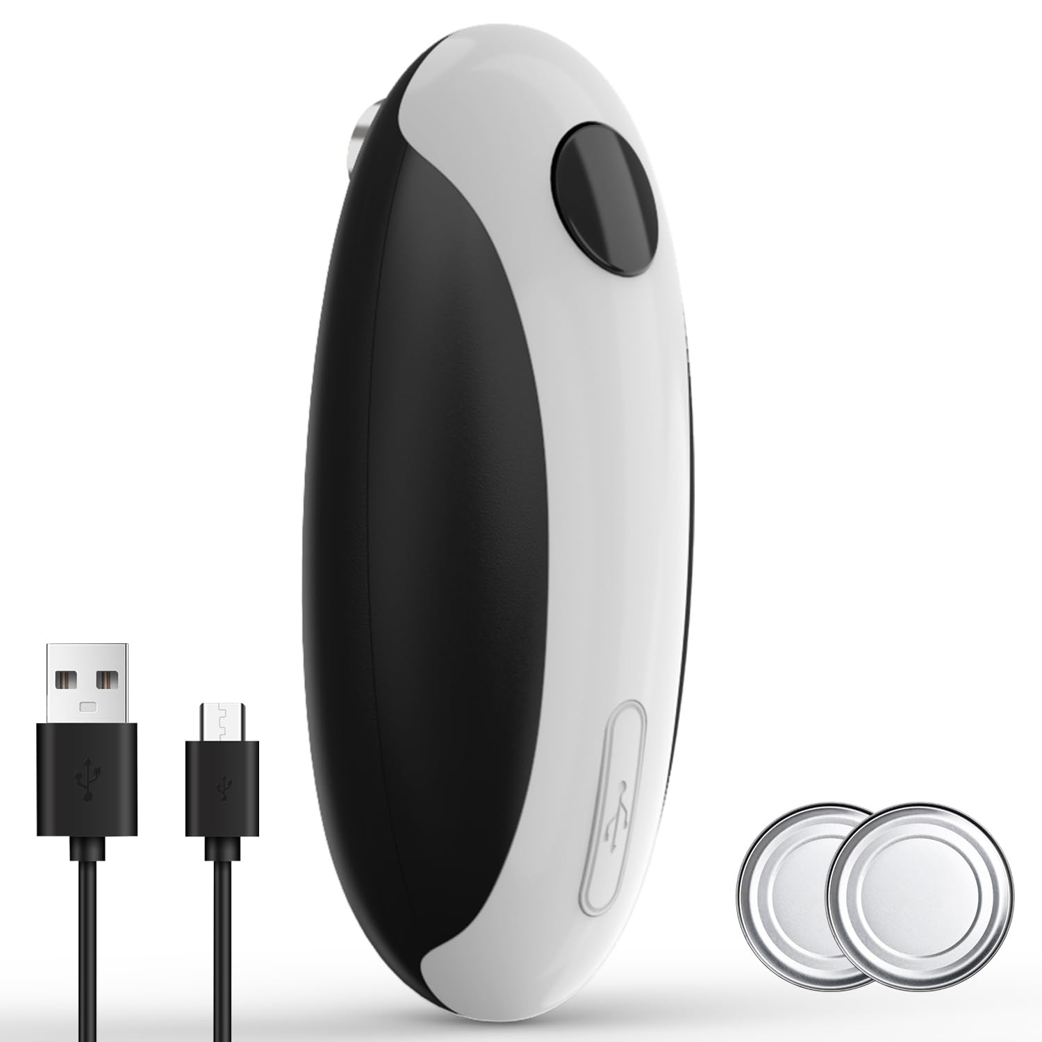 Electric Can Opener - Elektrischer Dosenöffner aus Edelstahl, Schwarz-Weiß-Modell, wiederaufladbar