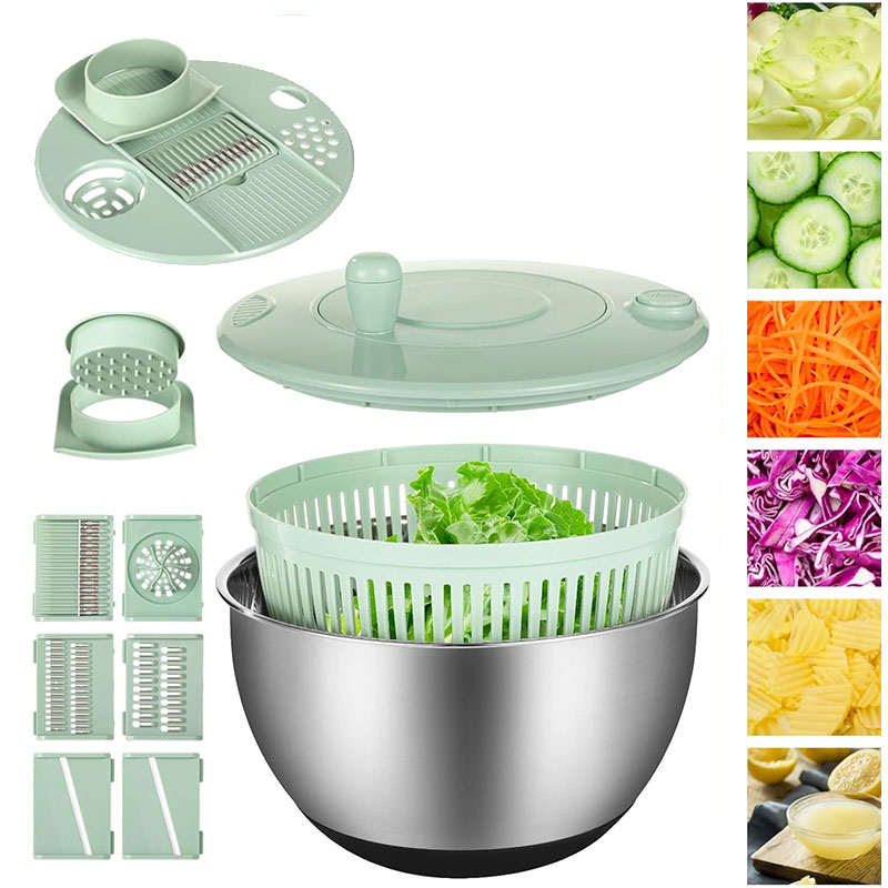 Salad Spinner - Edelstahl-Salatschleuder mit Schneideset, 5 Qt, große